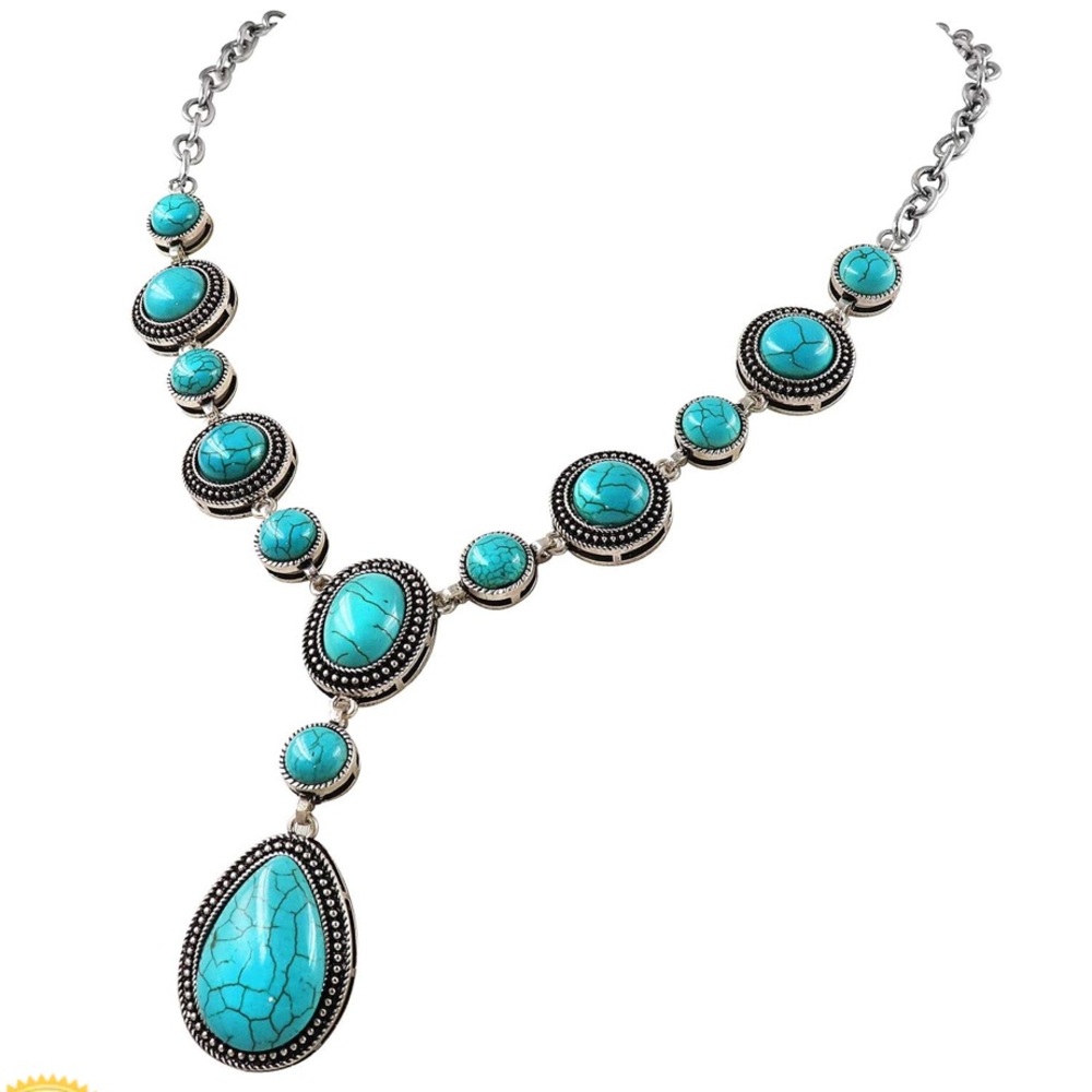 Boho turquoise statement necklace